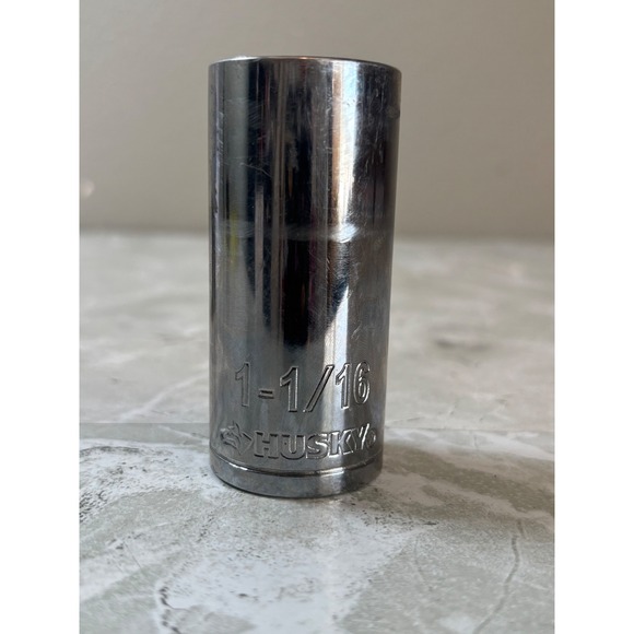 Husky 1-1/16 Inch Socket Deep 12 Point Standard SAE Chrome Mechanics Tool - Picture 1 of 5